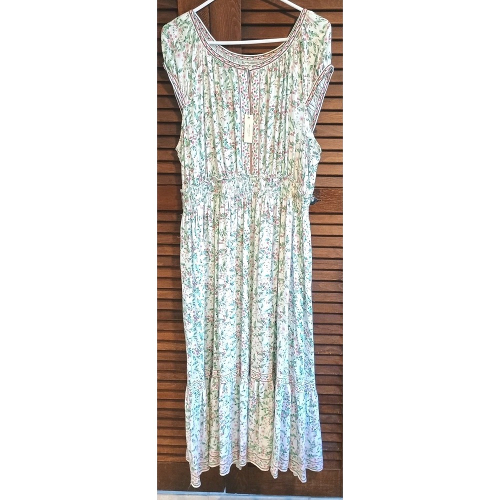 NWT 2X Max Studio Women's Pink Floral Keyhole Tiered Boho Dress Cottagecore